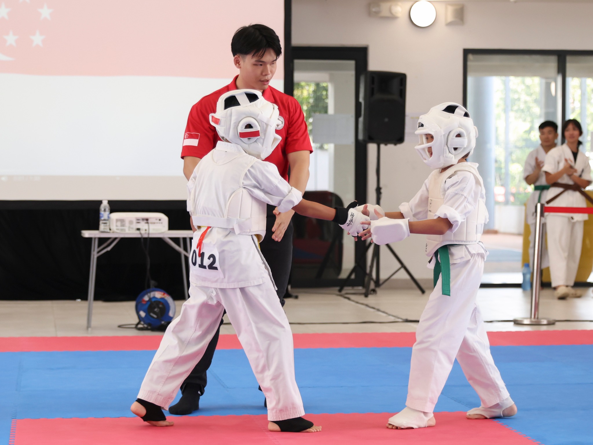 Young karateka shaking hands after their match